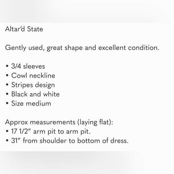 Altar’d State White Black Stripes Cowl Neck Flare Tunic/ Dress Sz. Medium - Picture 5 of 5